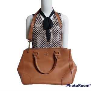 Tory Burch cognac large leather purse with gold details, GUC